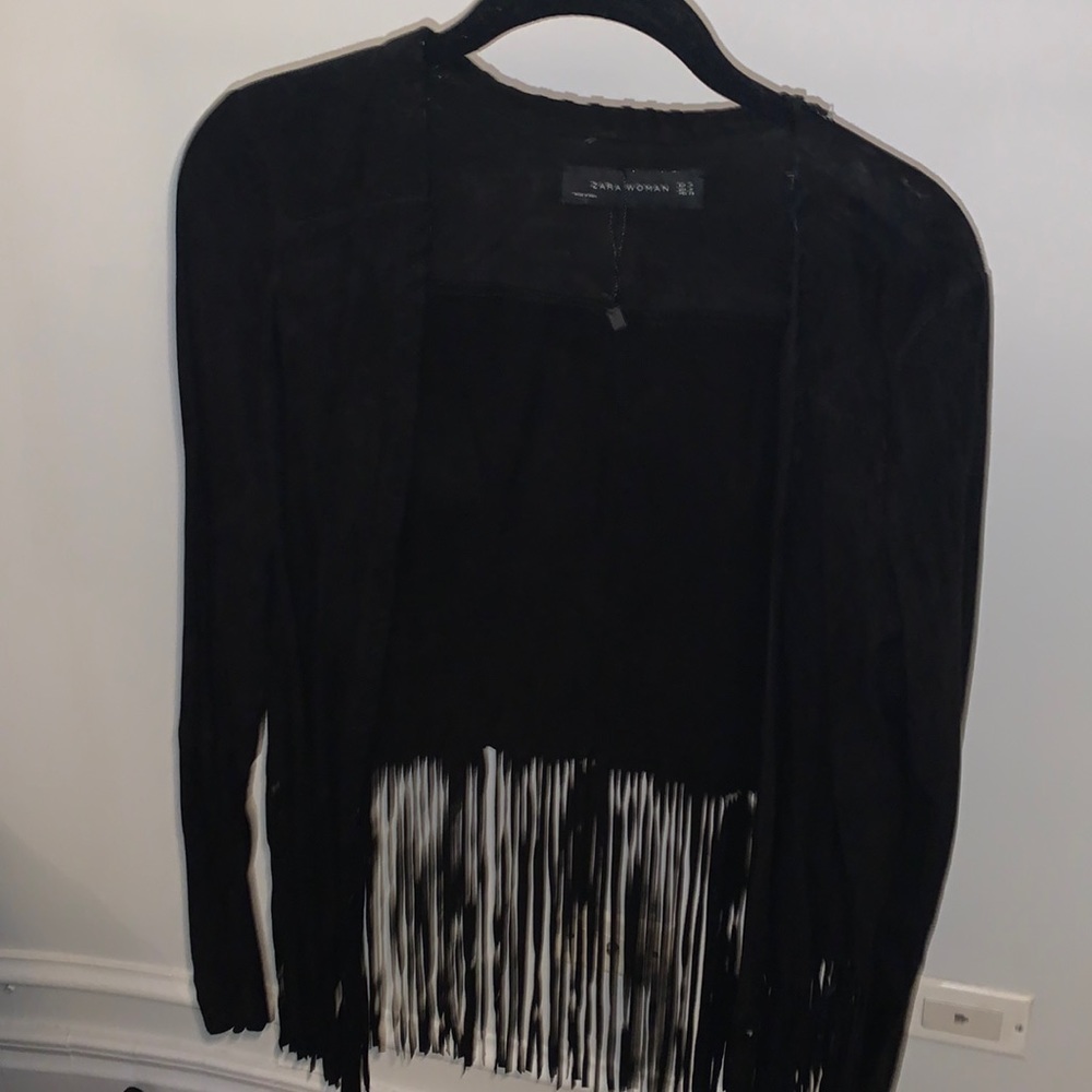 Zara Suede Black Fringe jacket